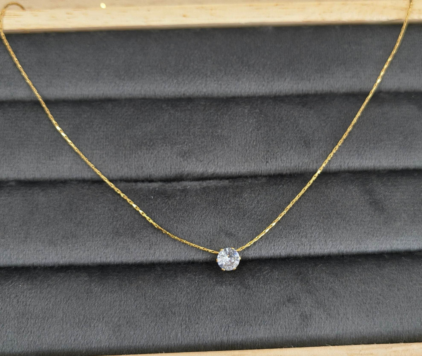 Dainty Solitaire Diamond Necklace 18K Gold Plated