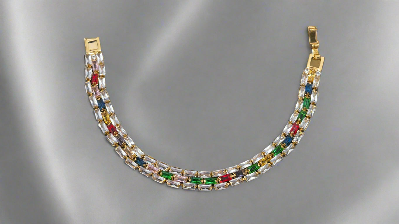 Dazzling Multicolored Zircon Studded Tennis Bracelet
