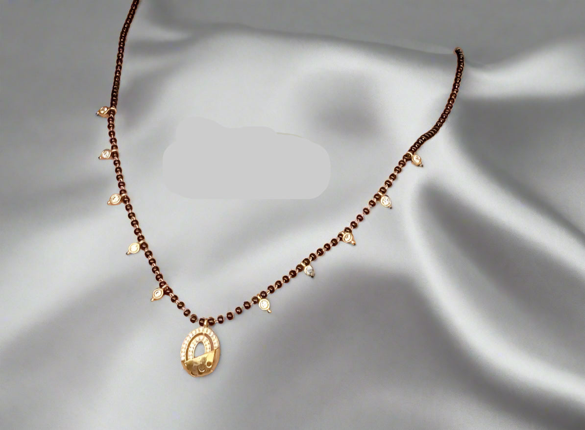 Dazzling Stone Studded Oval Pendant Beaded Mangalsutra Chain