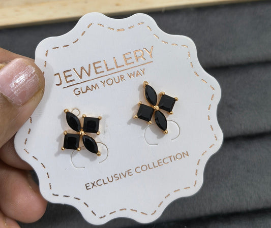 Delicate Black Petals Stud Earrings