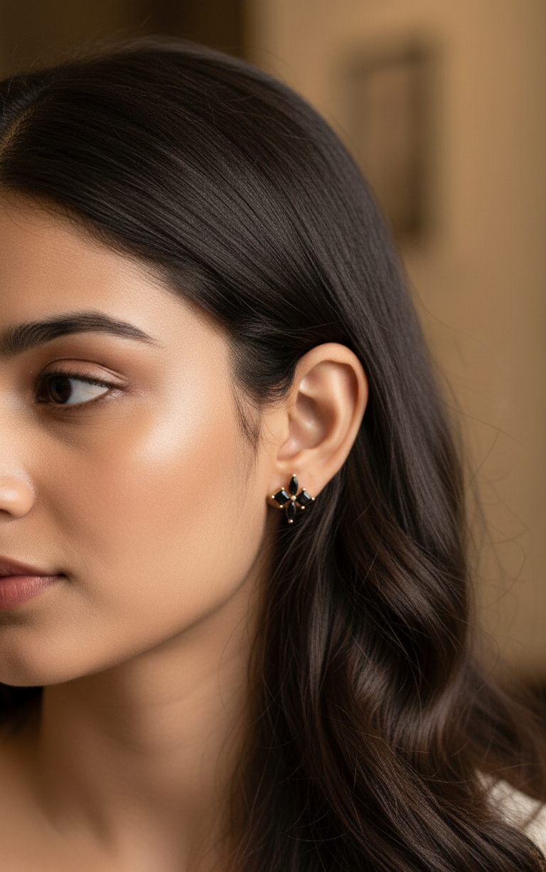 Delicate Black Petals Stud Earrings
