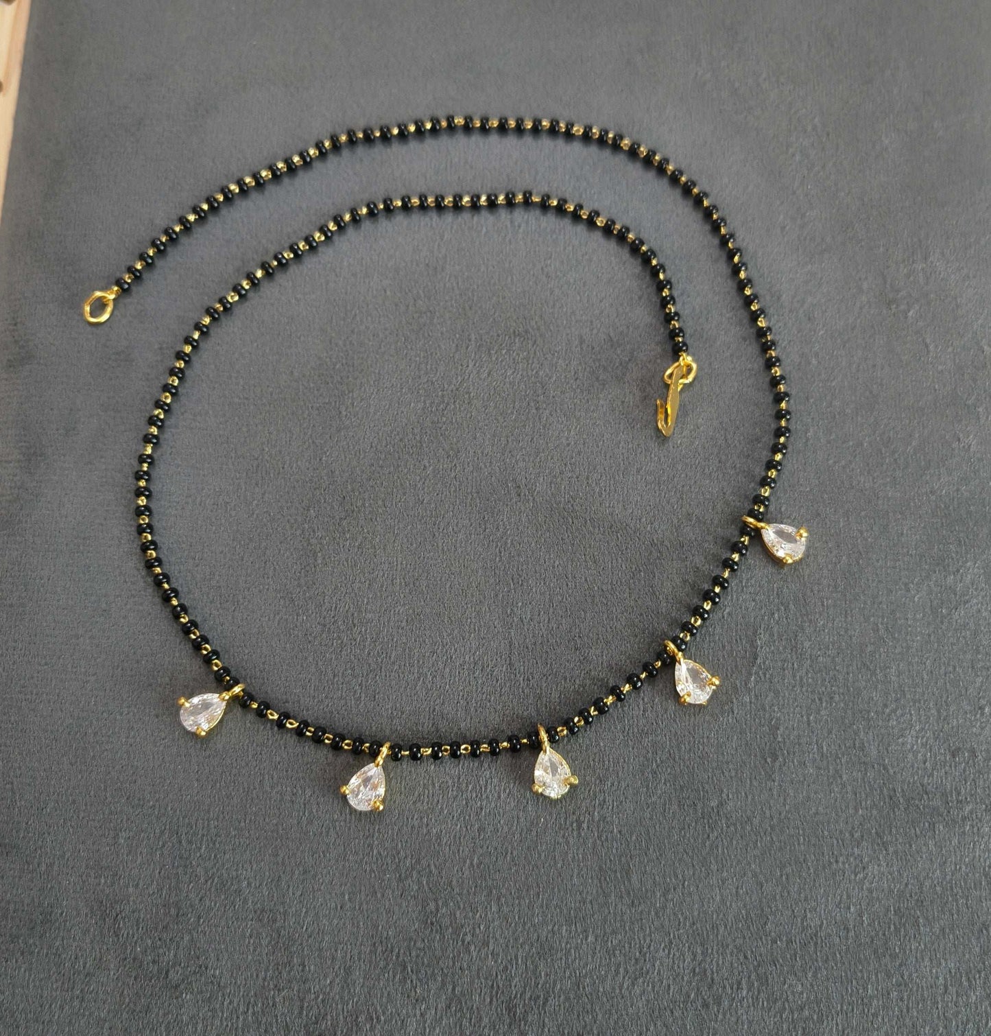Diamond Drops Style Black Beaded Mangalsutra Chain