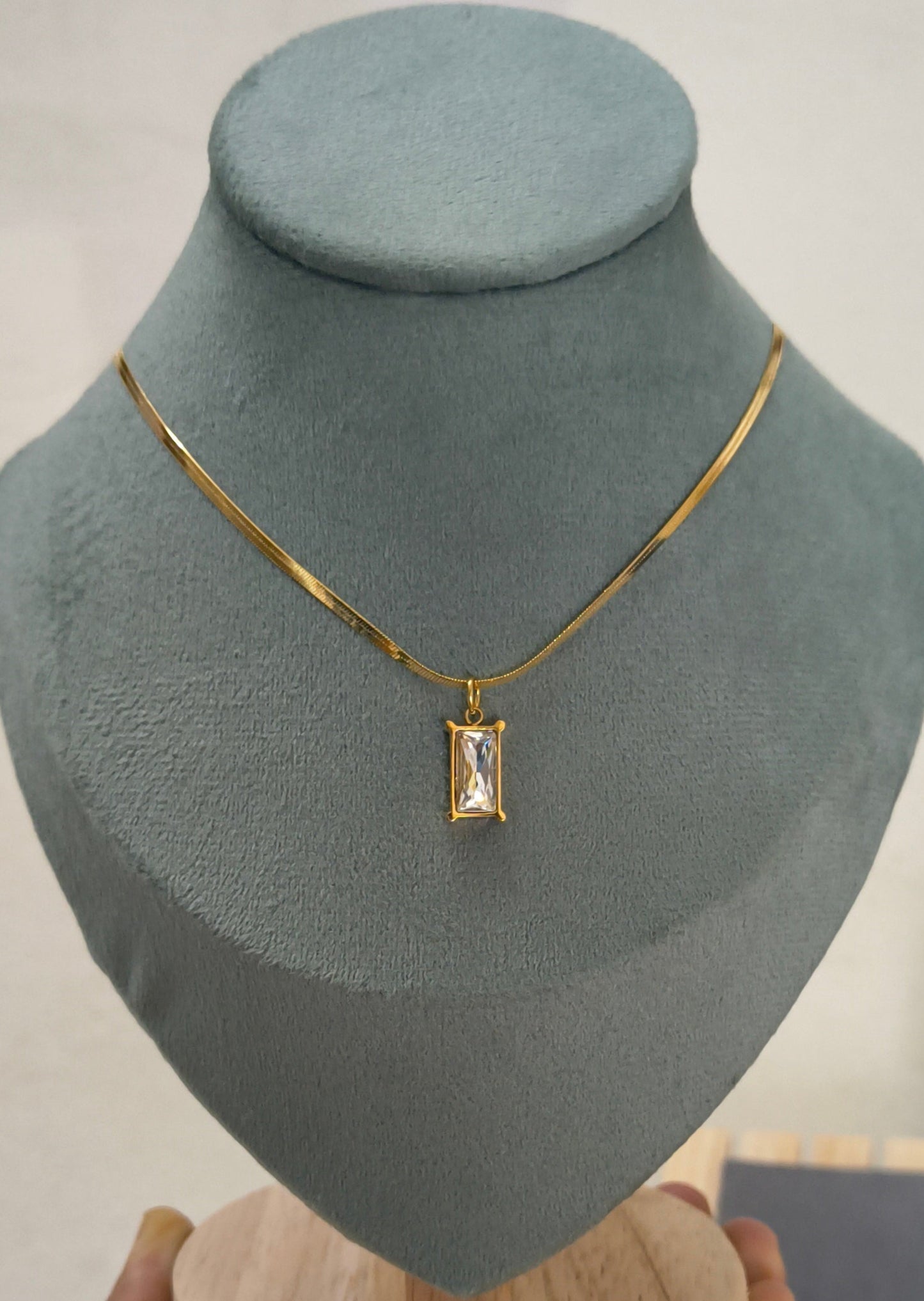 Diamond Pendant Necklace Snake Chain 18K Gold Plated