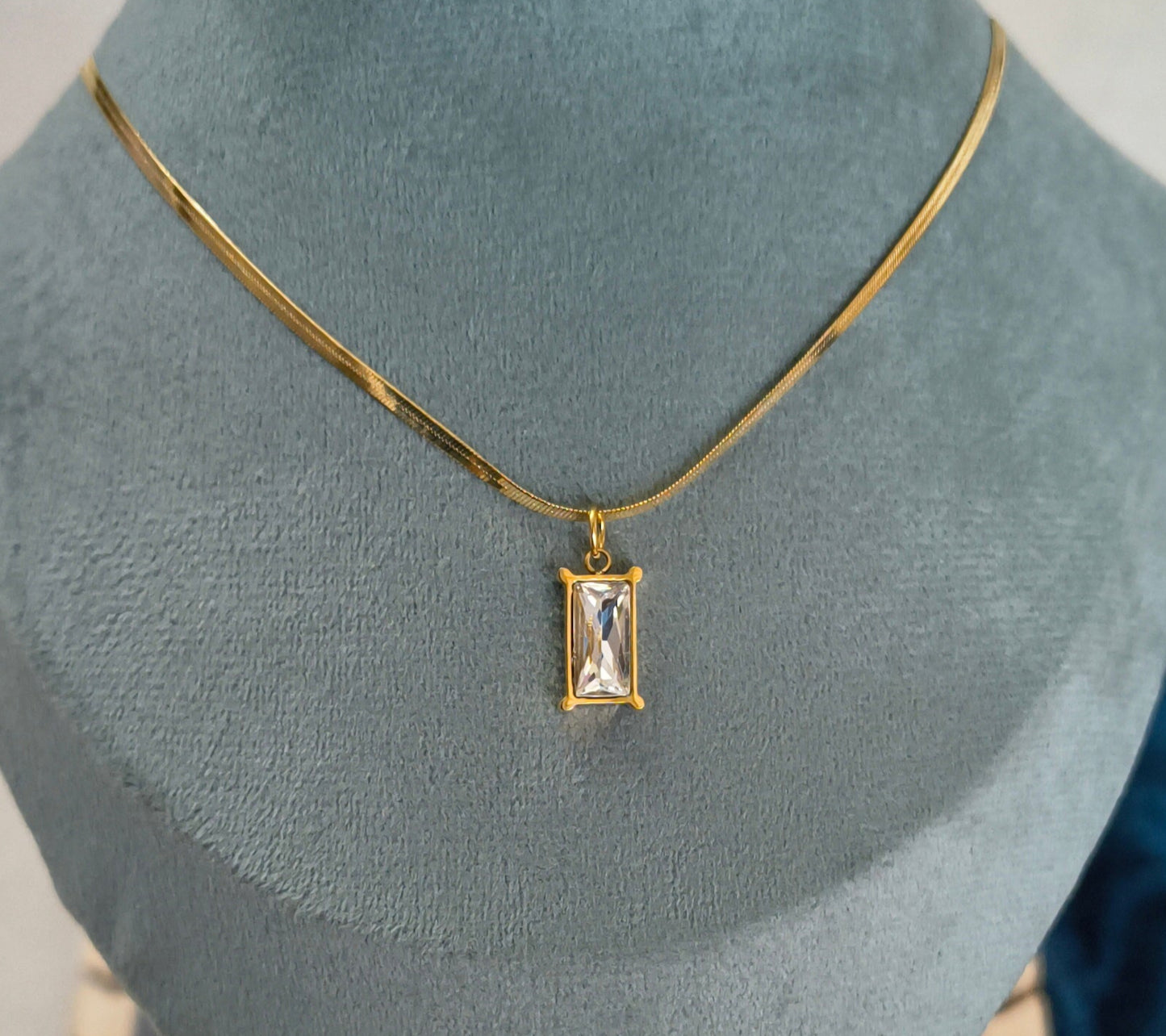 Diamond Pendant Necklace Snake Chain 18K Gold Plated