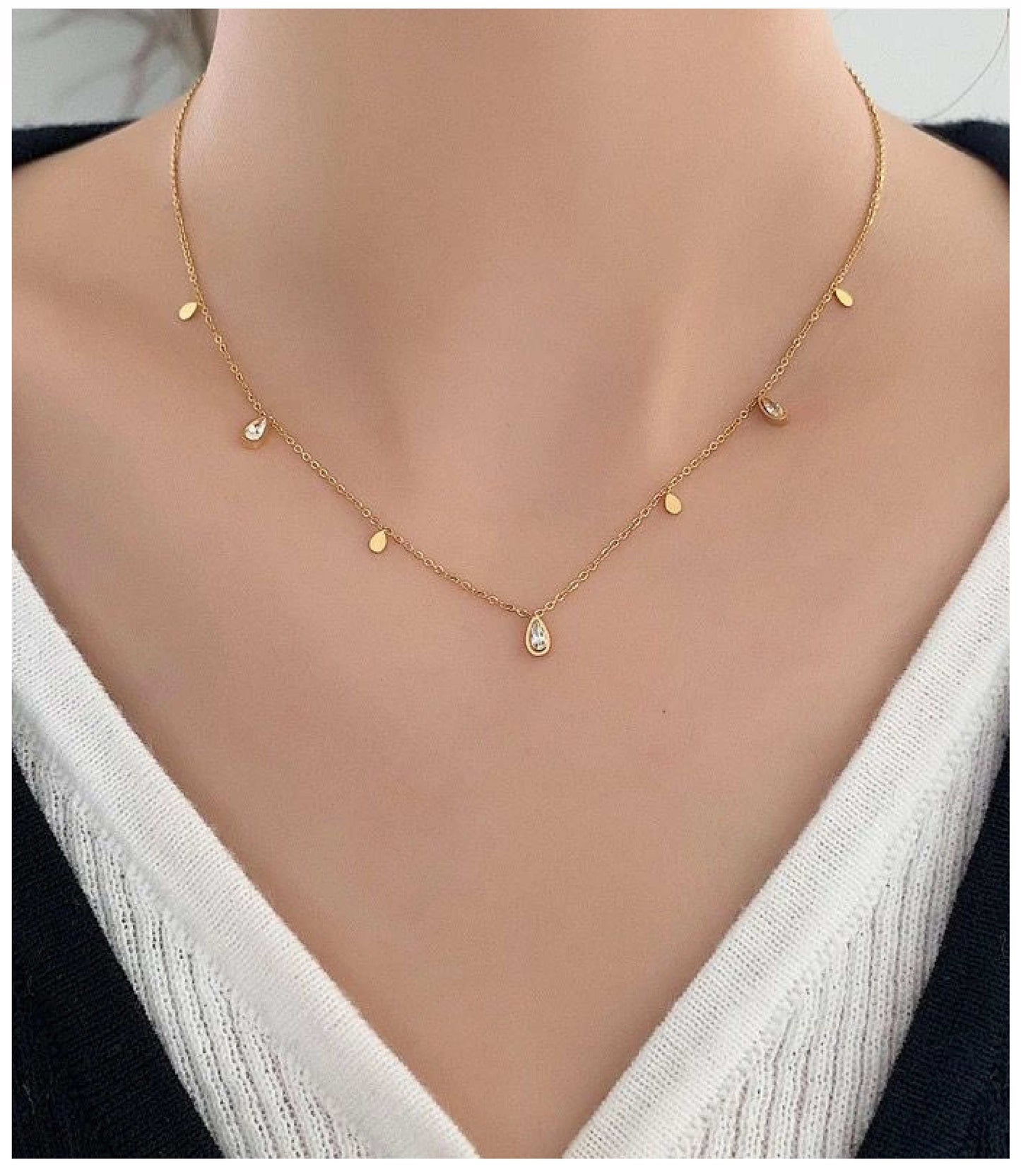 Anti Tarnish Diamonds and Golden drops Necklace - Buy Online