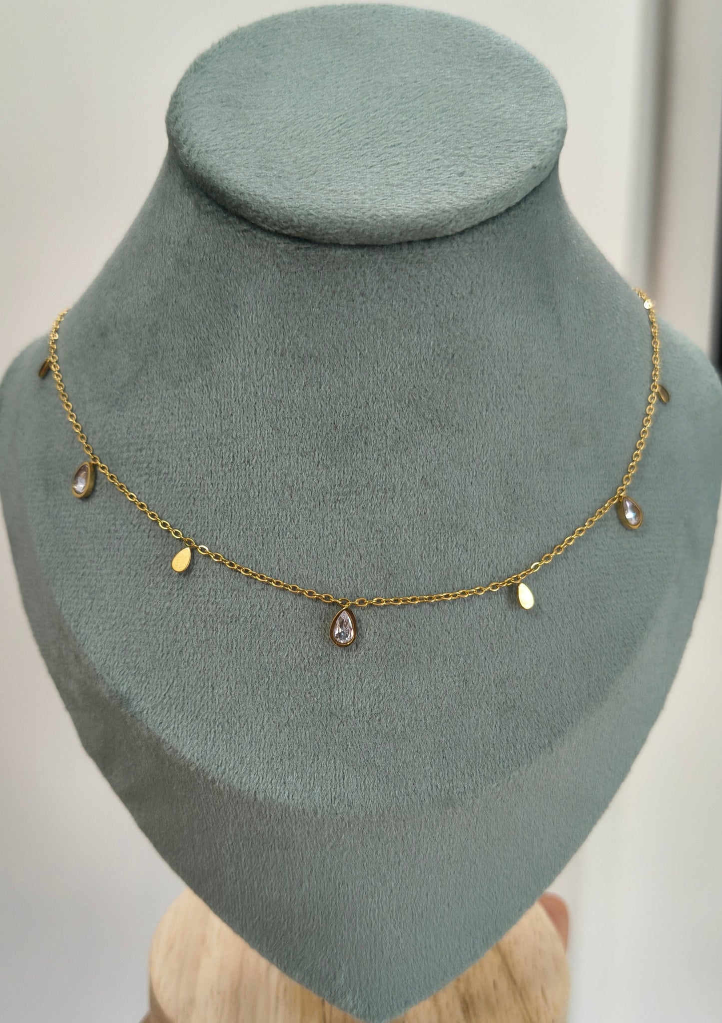 Diamonds and Golden Drops Necklace 18K Gold Plated