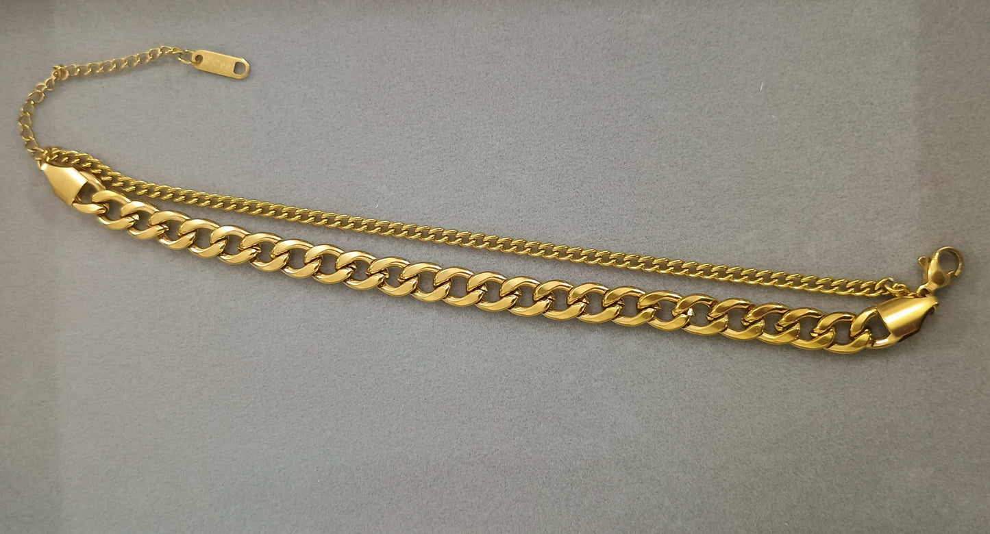 Double Layered Cuban Chain Bracelet 18K Gold Plated