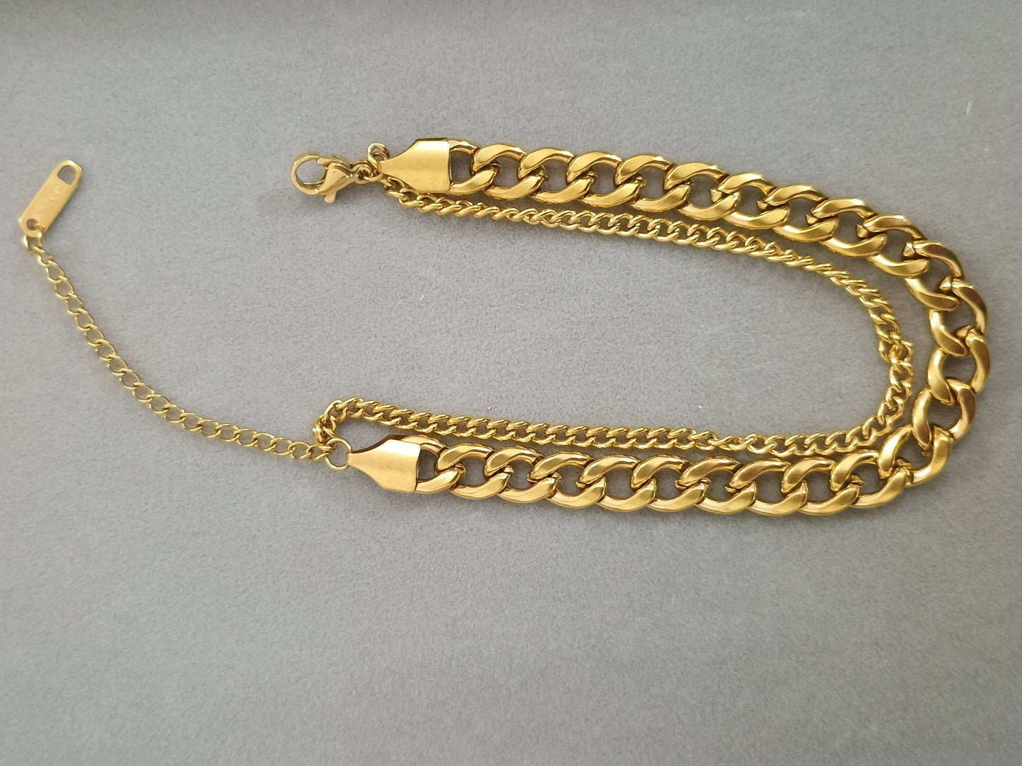 Double Layered Cuban Chain Bracelet 18K Gold Plated