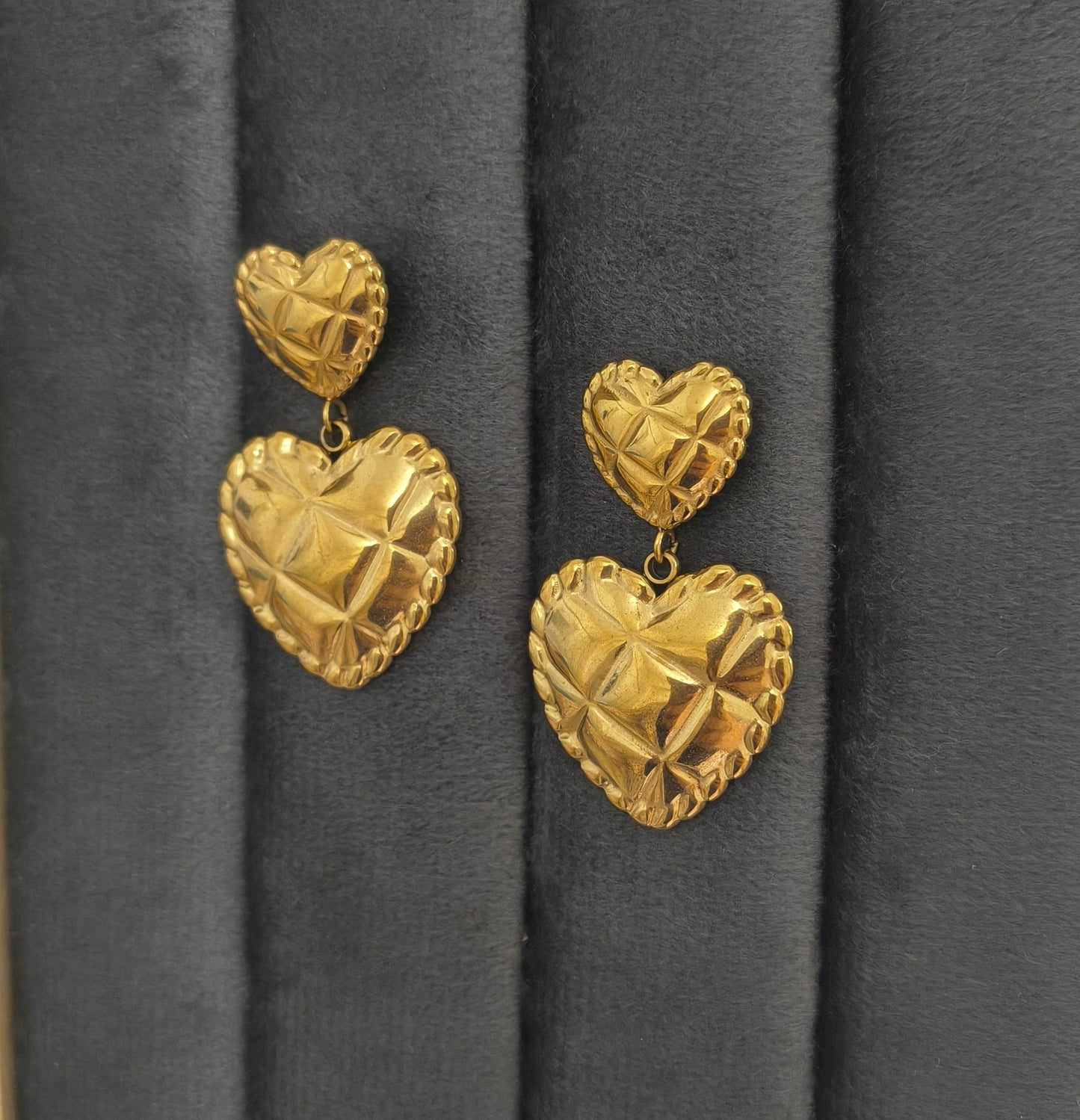 Double Heart Dangler Earrings 18K Gold Plated
