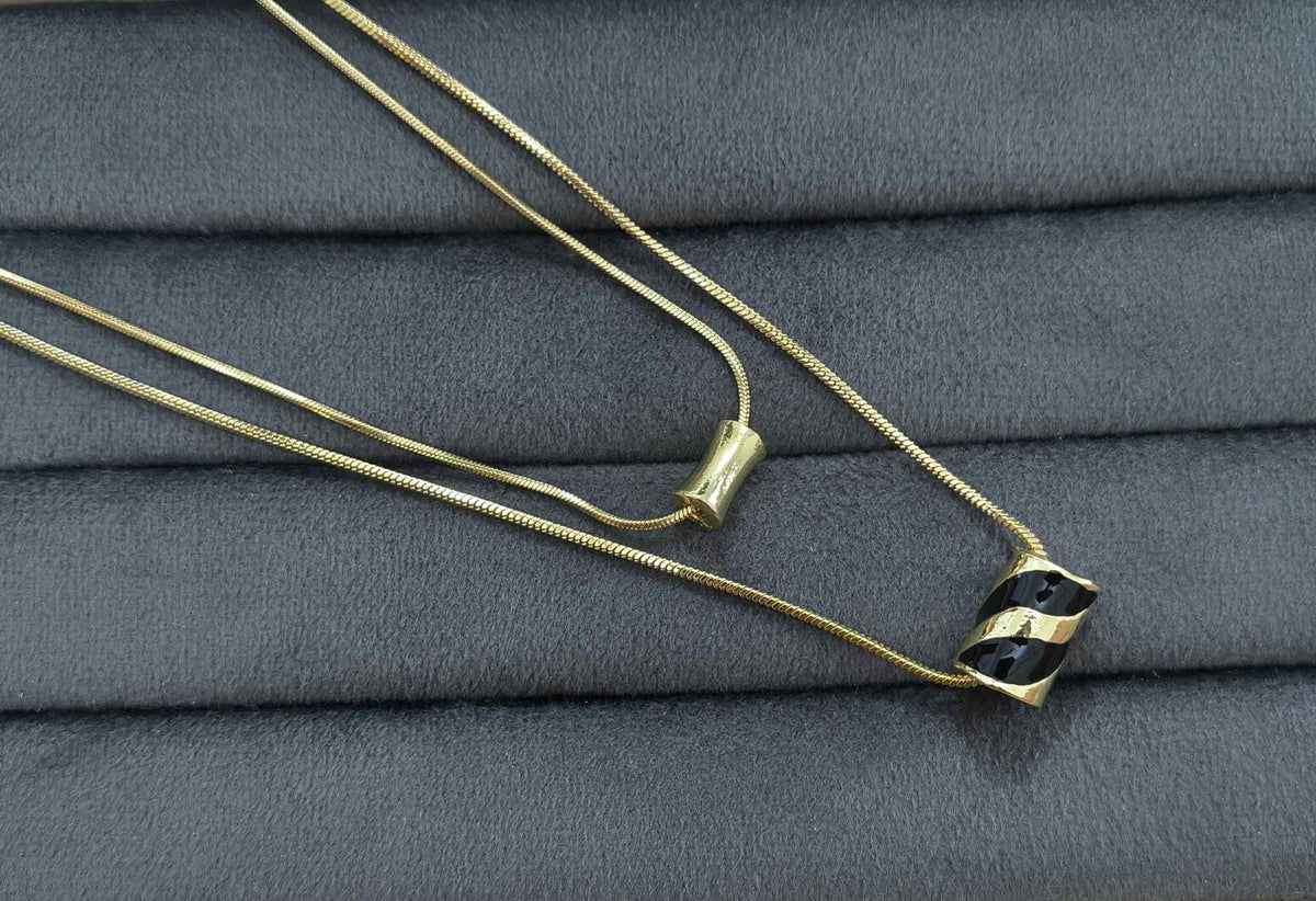 Double Layered Tube Pendant Necklace 18K Gold Plated