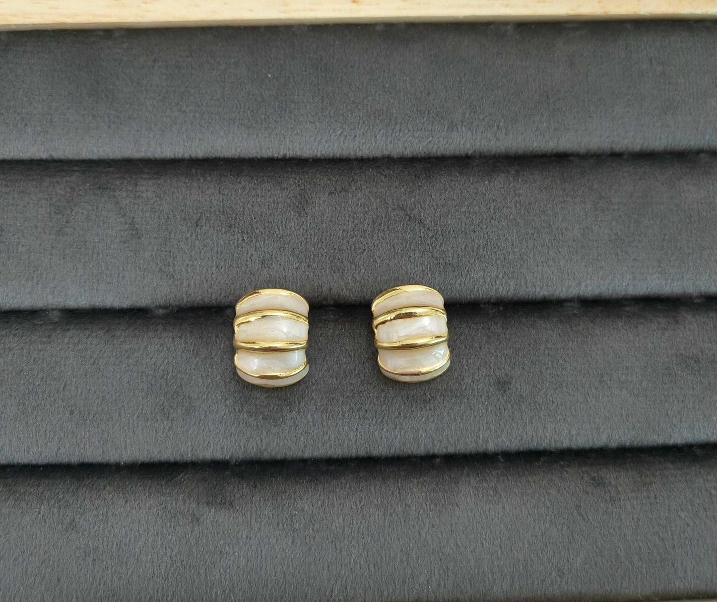Fancy Anitarnish White Golden Toned Enamel Earrings