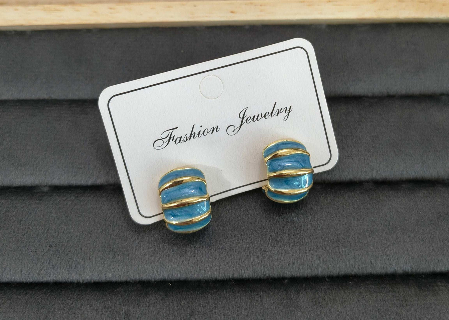 Fancy Blue Golden Toned Enamel Earrings