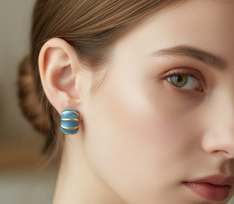 Fancy Antitarnish Blue Golden Toned Enamel Earrings