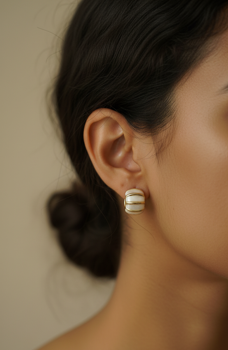 Fancy Antitarnish White Golden Toned Enamel Earrings