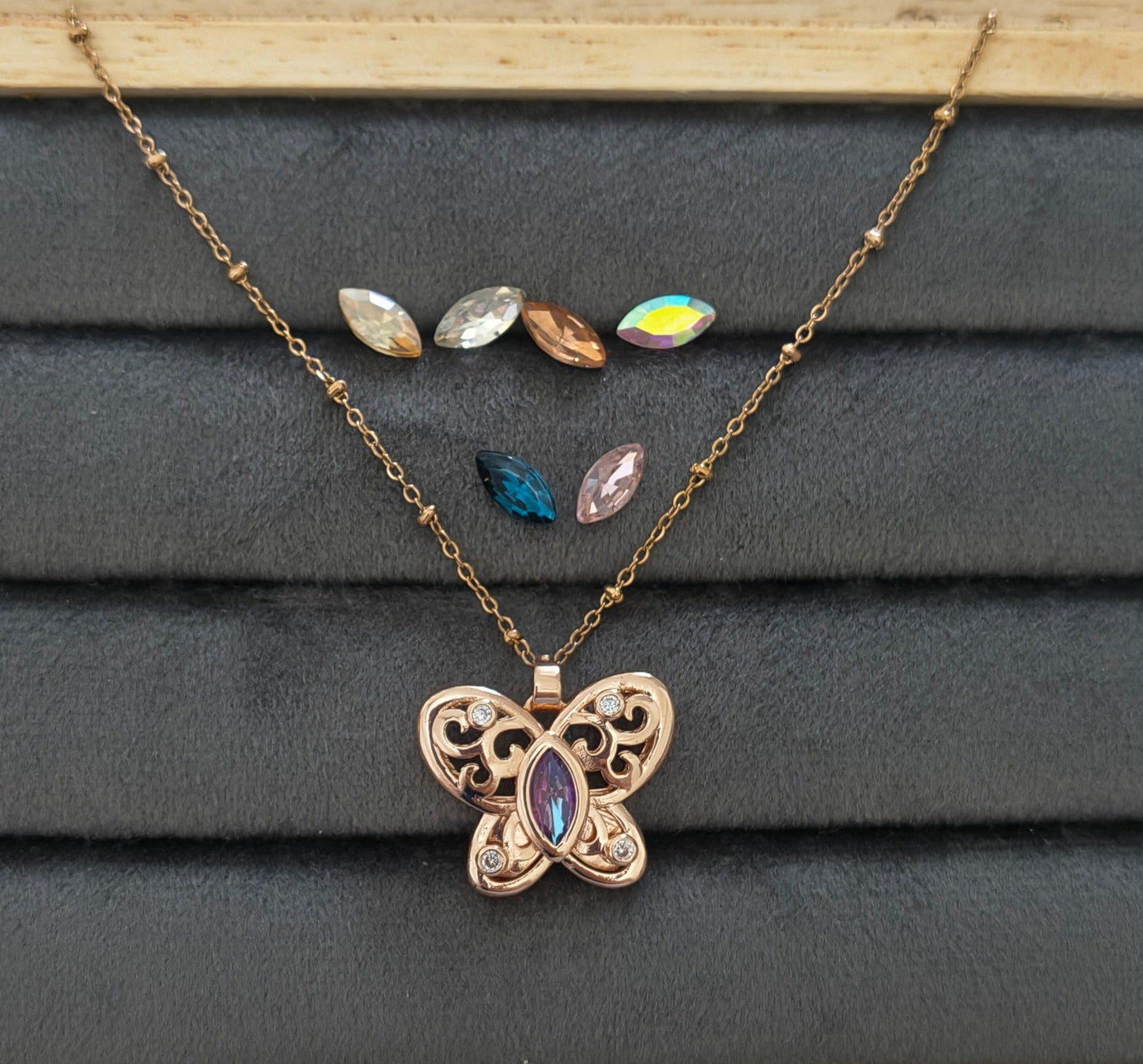 Fancy Seven Stone Changeable Butterfly Necklace