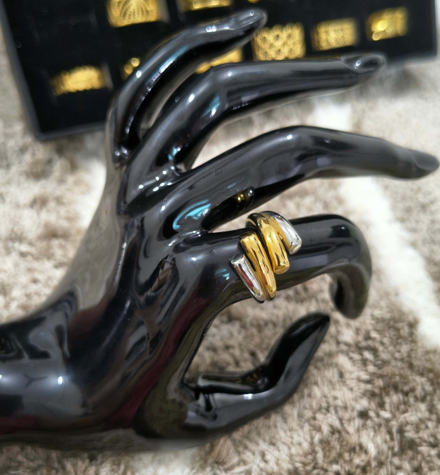 Geometric Gold & Silver Adjustable Ring 18k Gold PVD Plated