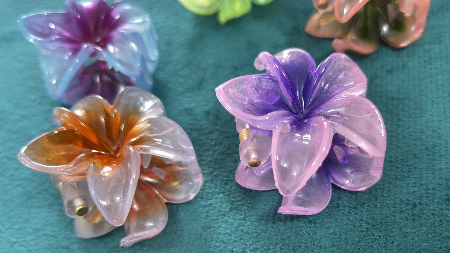 Glossy Dual Shade Flower Hair Claw Clip