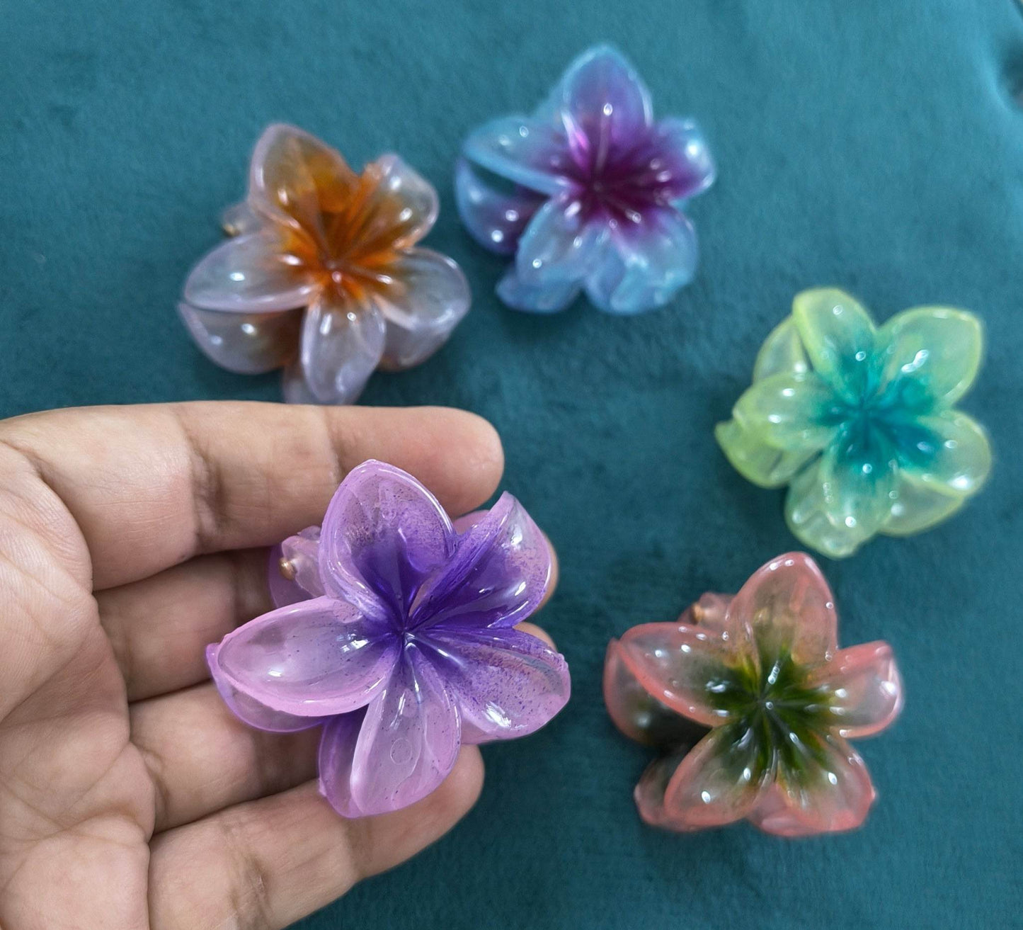 Glossy Dual Shade Flower Hair Claw Clip