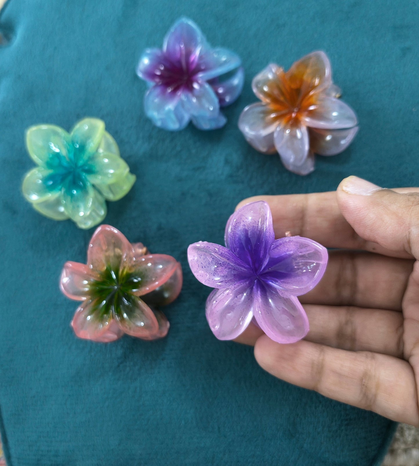 Glossy Dual Shade Flower Hair Claw Clip
