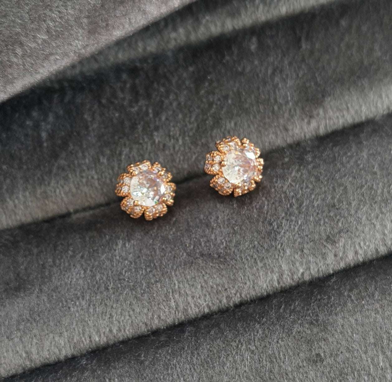 Gold Plated AD Stone Studded Flower Stud Earring