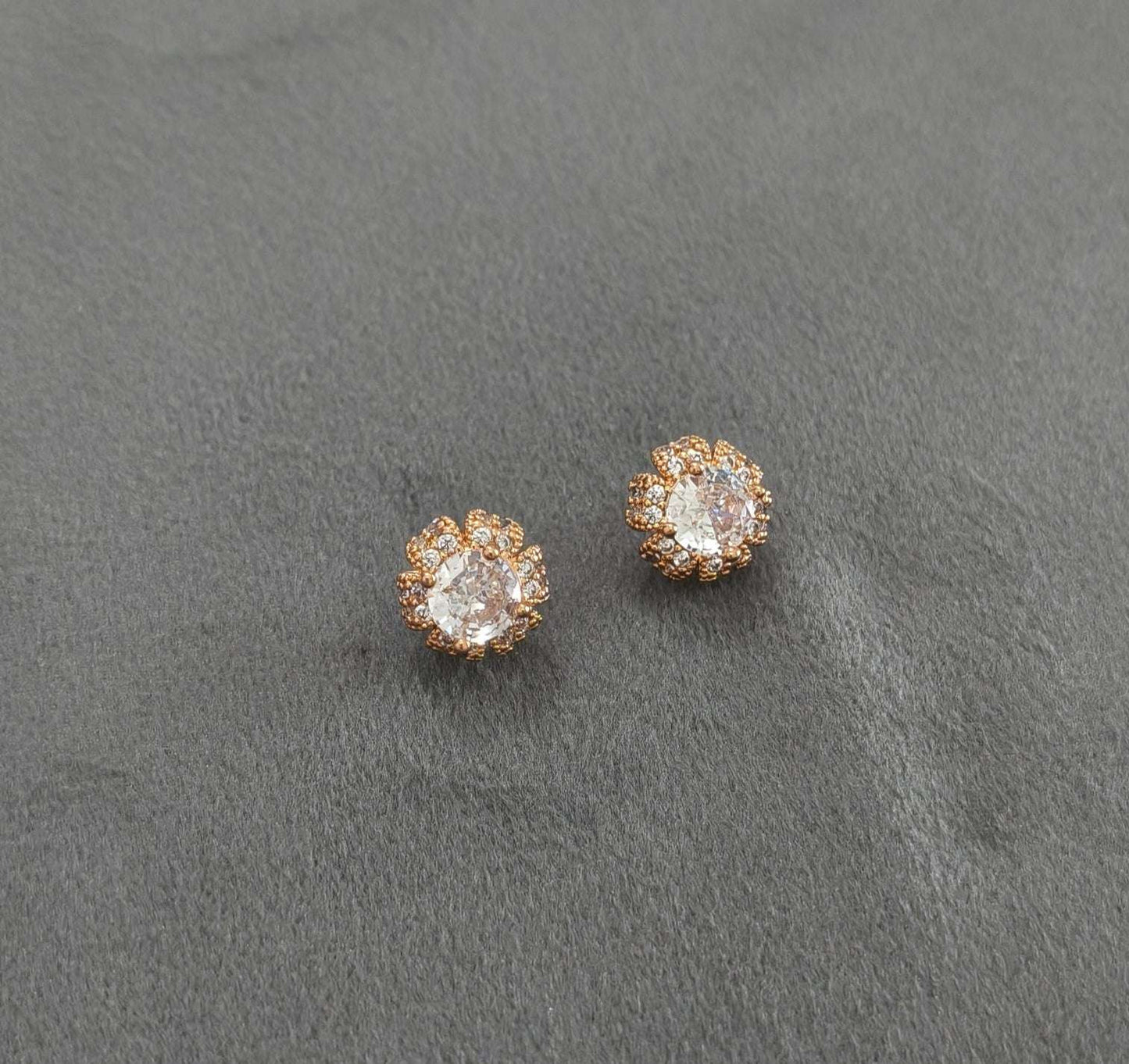 Gold Plated AD Stone Studded Flower Stud Earring