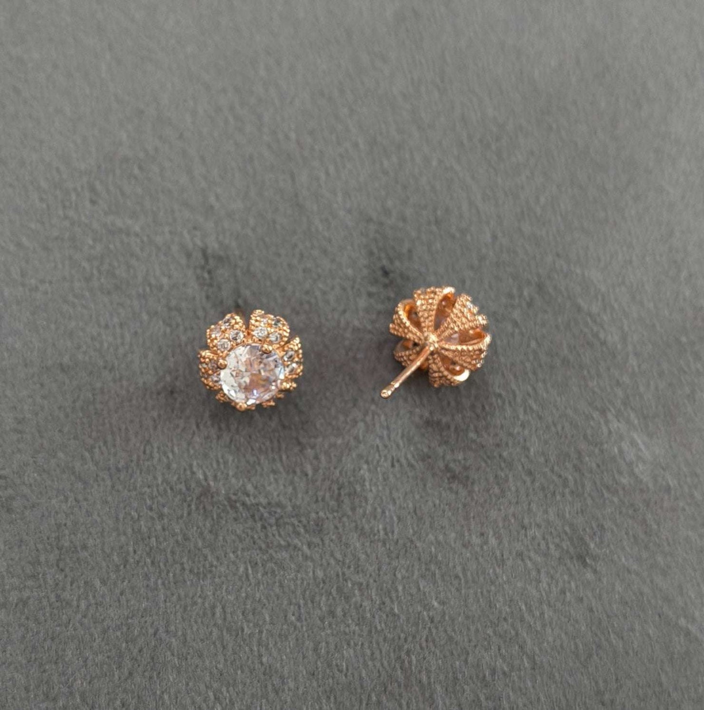 Gold Plated AD Stone Studded Flower Stud Earring