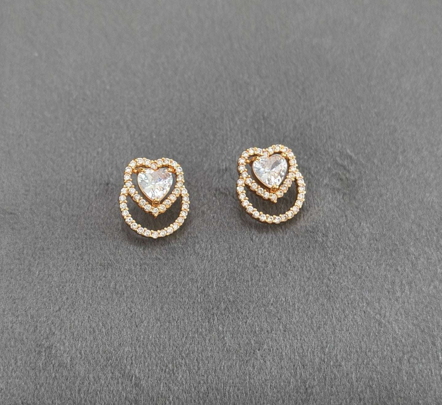 Gold Plated AD Stone Studded Heart Shape Statement Earring