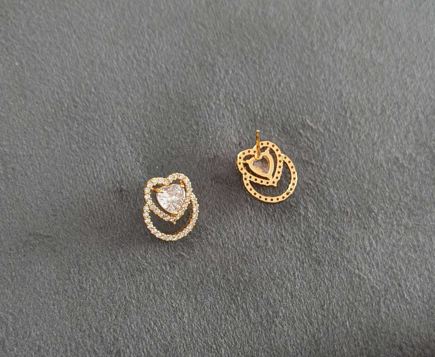 Gold Plated AD Stone Studded Heart Shape Statement Earring