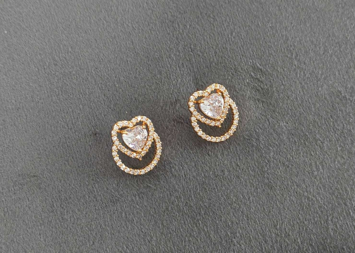 Gold Plated AD Stone Studded Heart Shape Statement Earring