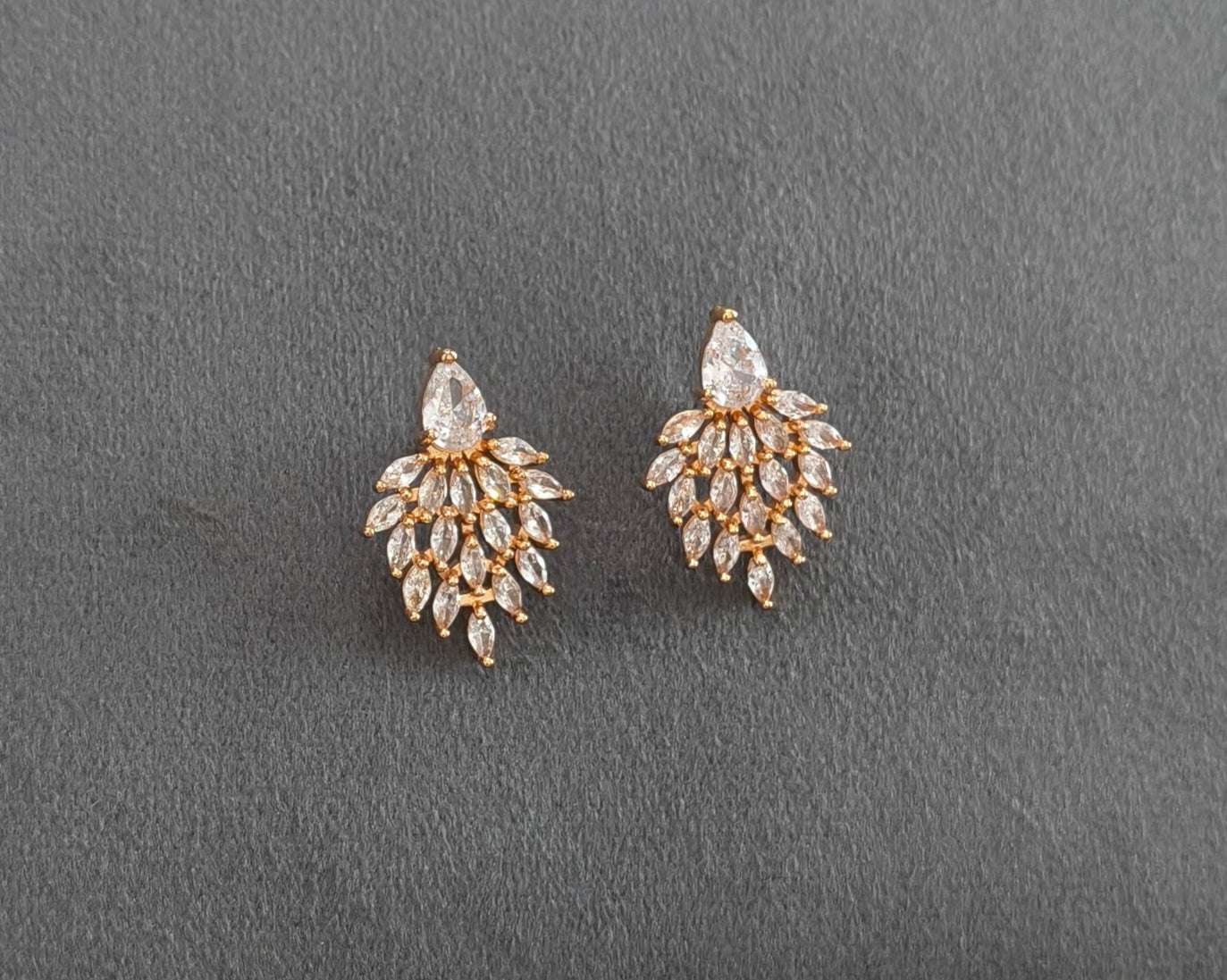 Gold Plated AD Stone Studded Leaf Shape Statement Earring
