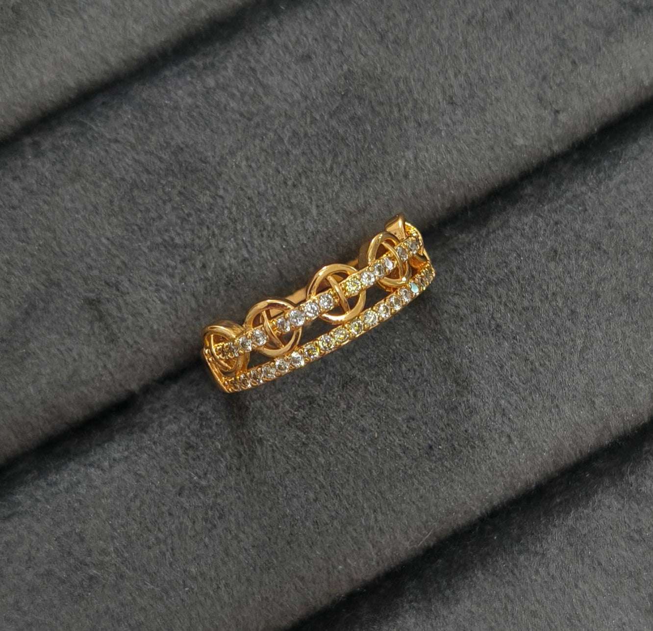 Gold Plated Adjustable Crown Style AD Stone Studded Ring