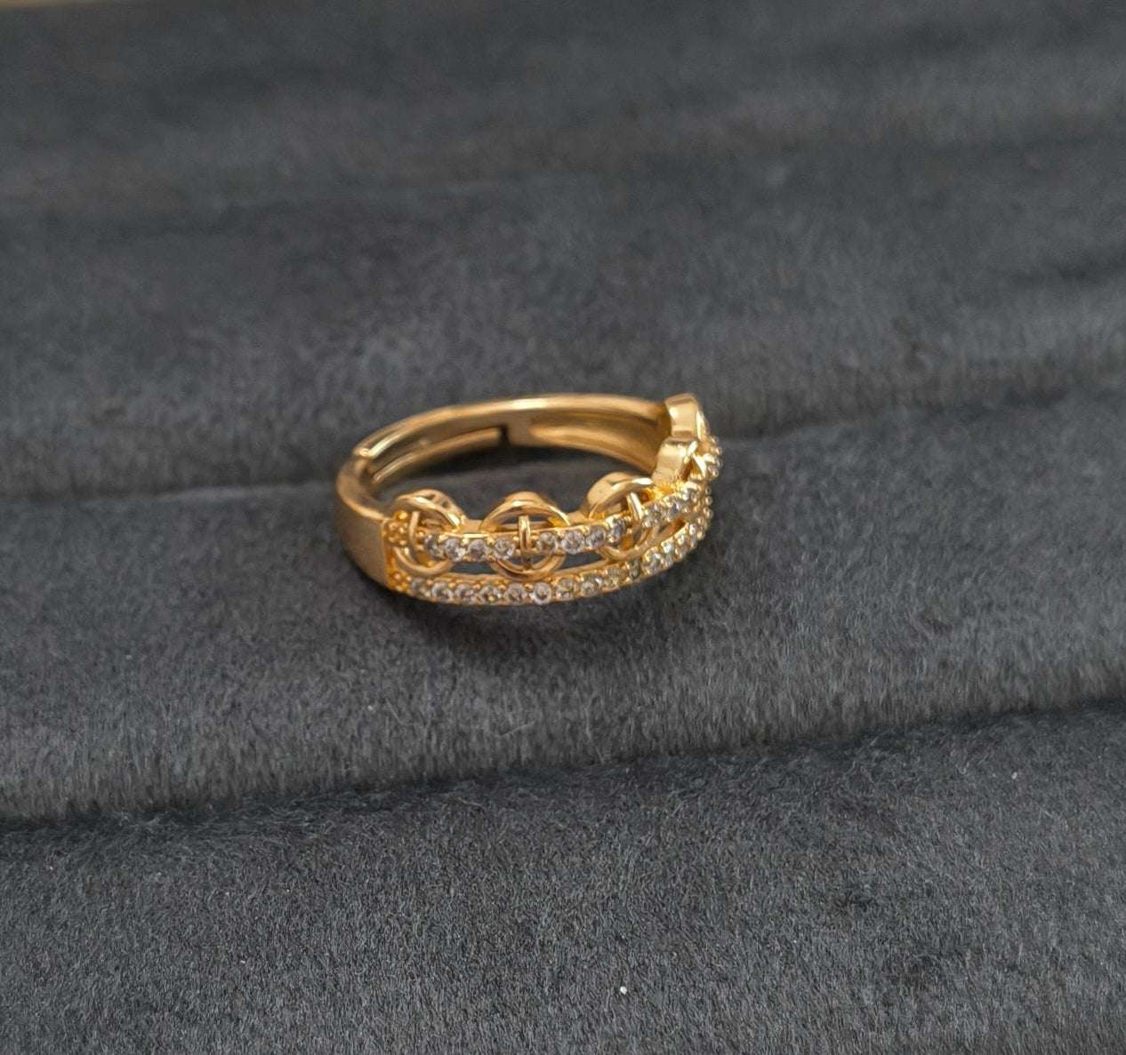 Gold Plated Adjustable Crown Style AD Stone Studded Ring