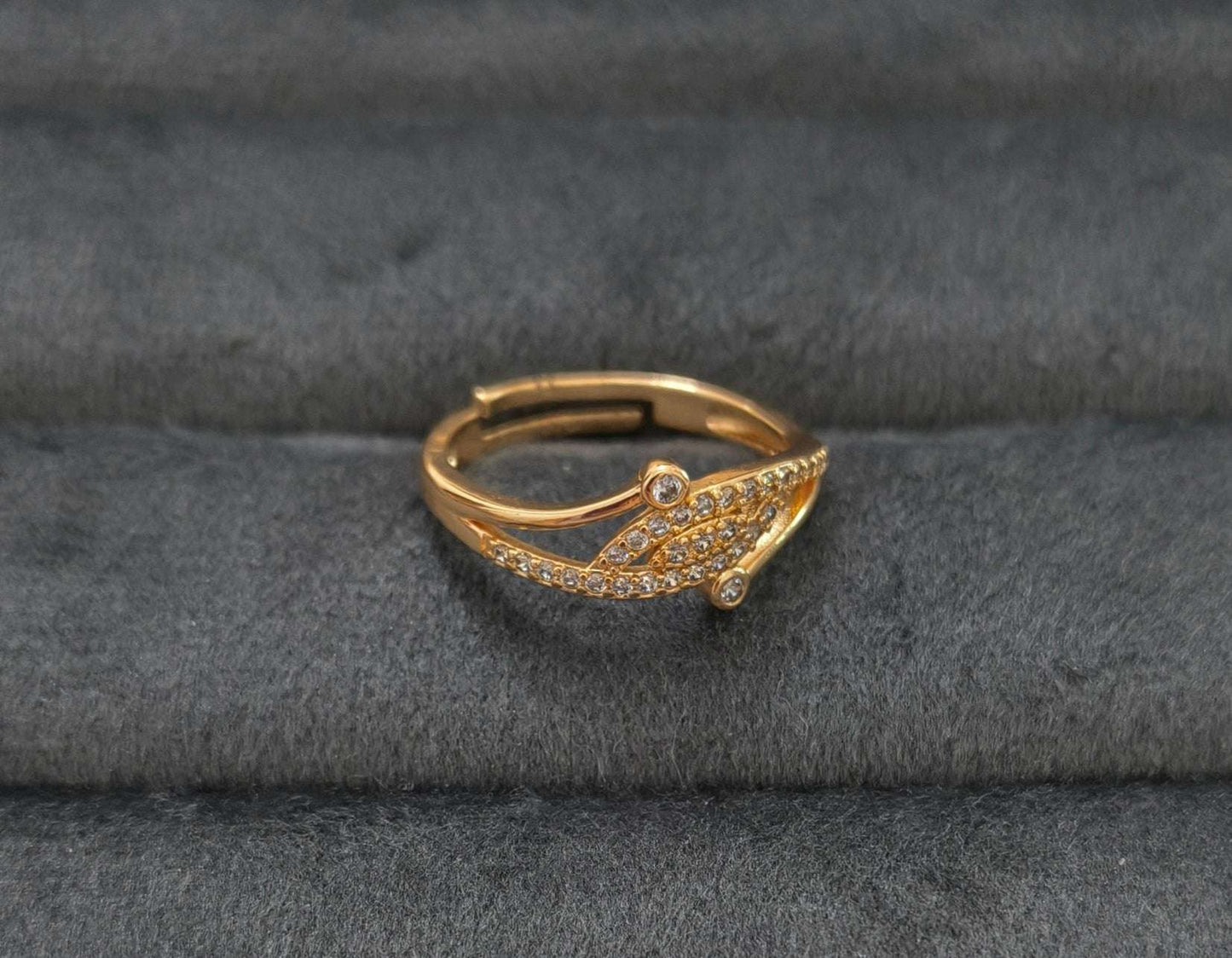 Gold Plated Adjustable Dazzling AD Stone Studded Ring
