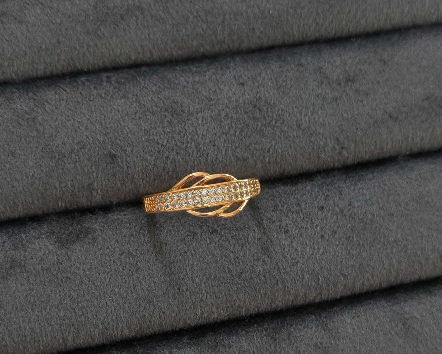 Gold Plated Adjustable Overlap Style AD Stone Studded Ring