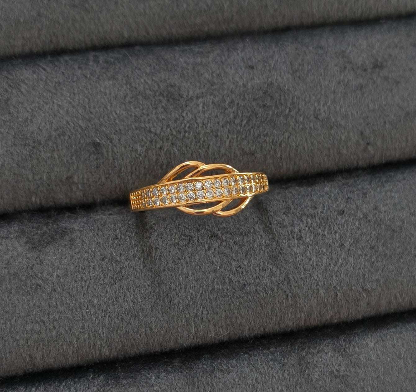 Gold Plated Adjustable Overlap Style AD Stone Studded Ring