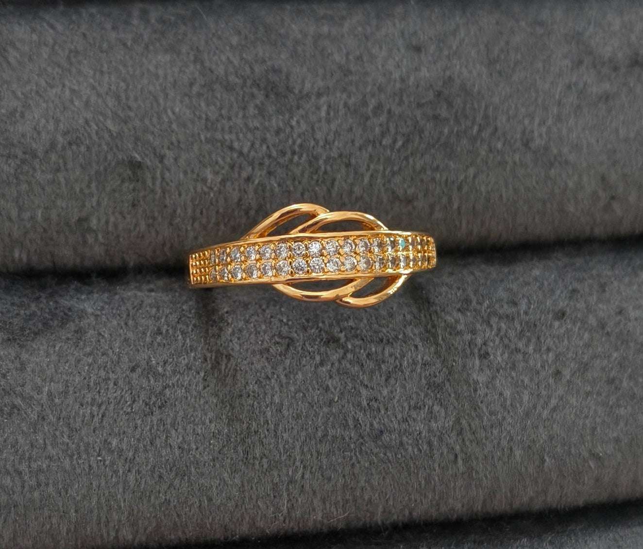 Gold Plated Adjustable Overlap Style AD Stone Studded Ring