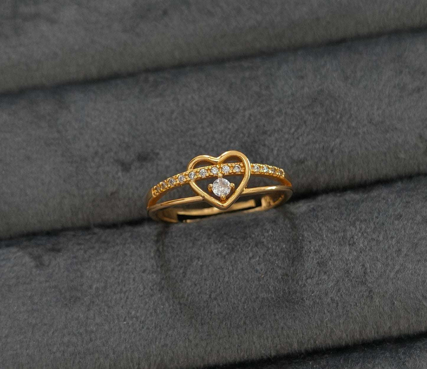 Gold Plated Adjustable Tiny Heart AD Stone Studded Ring