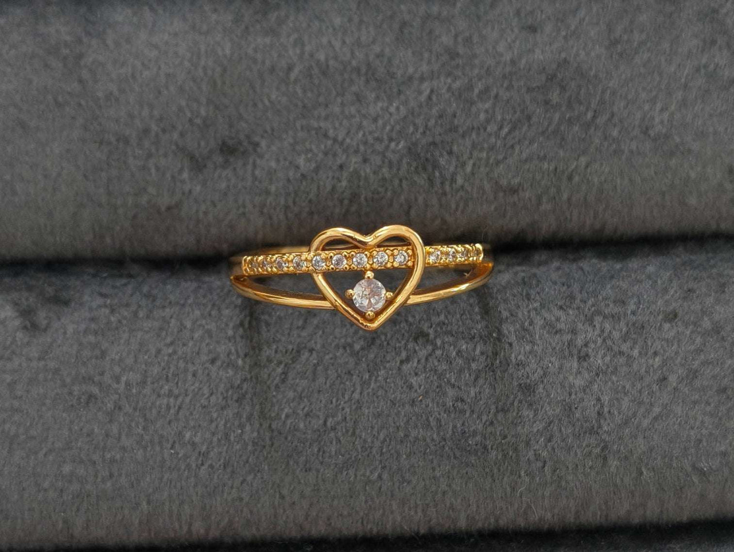 Gold Plated Adjustable Tiny Heart AD Stone Studded Ring