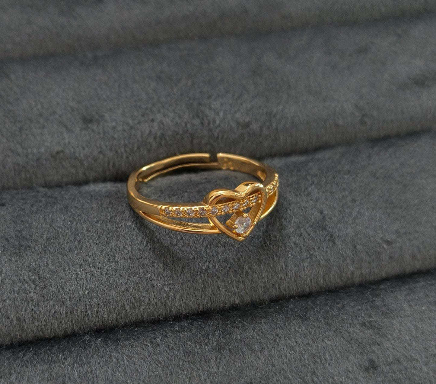 Gold Plated Adjustable Tiny Heart AD Stone Studded Ring