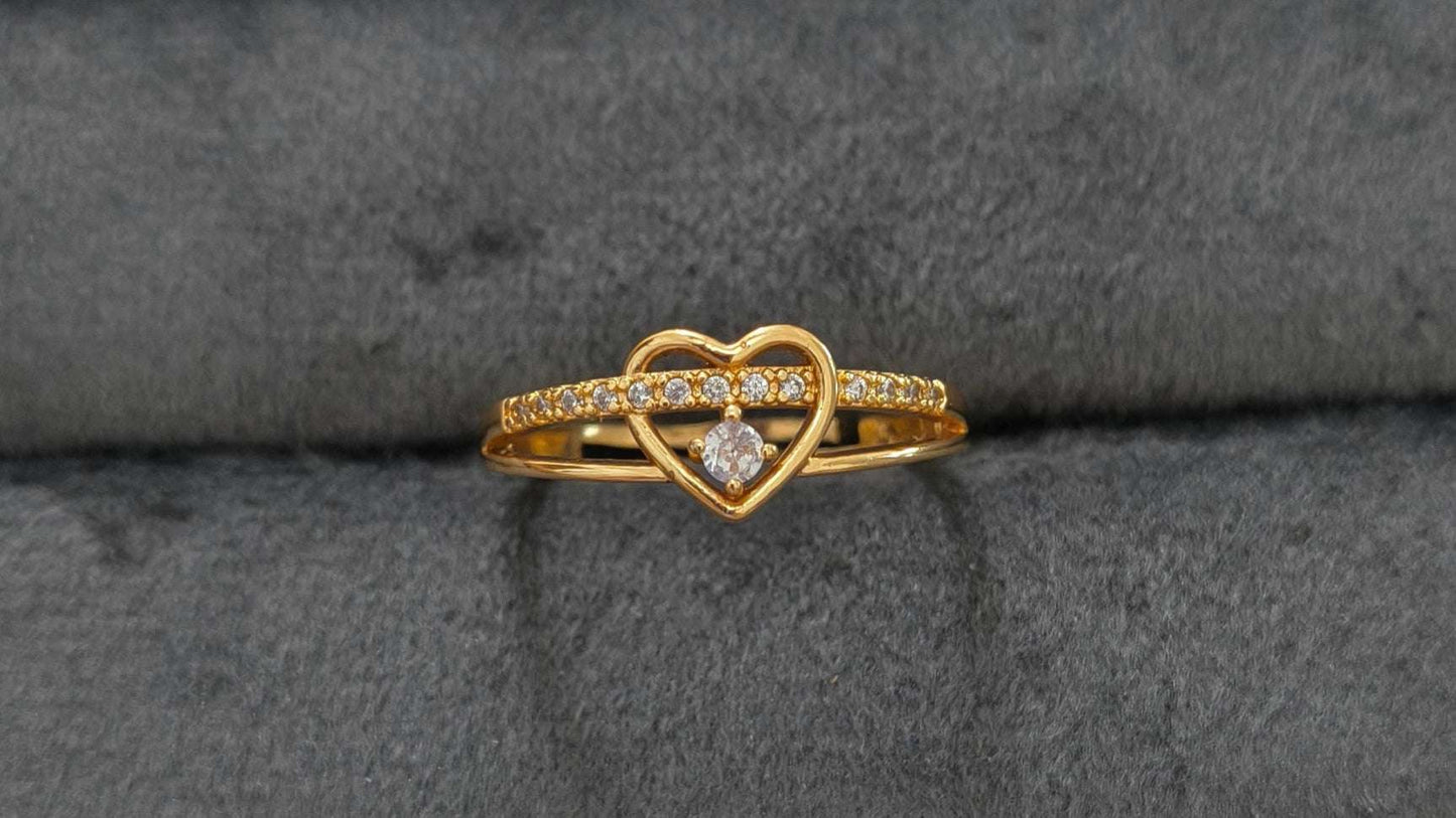 Gold Plated Adjustable Tiny Heart AD Stone Studded Ring