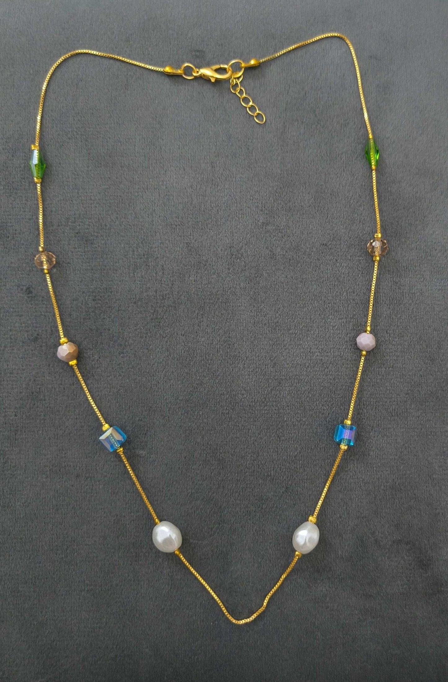 Gold Plated Classic Pearl Crystal & Beads Necklace