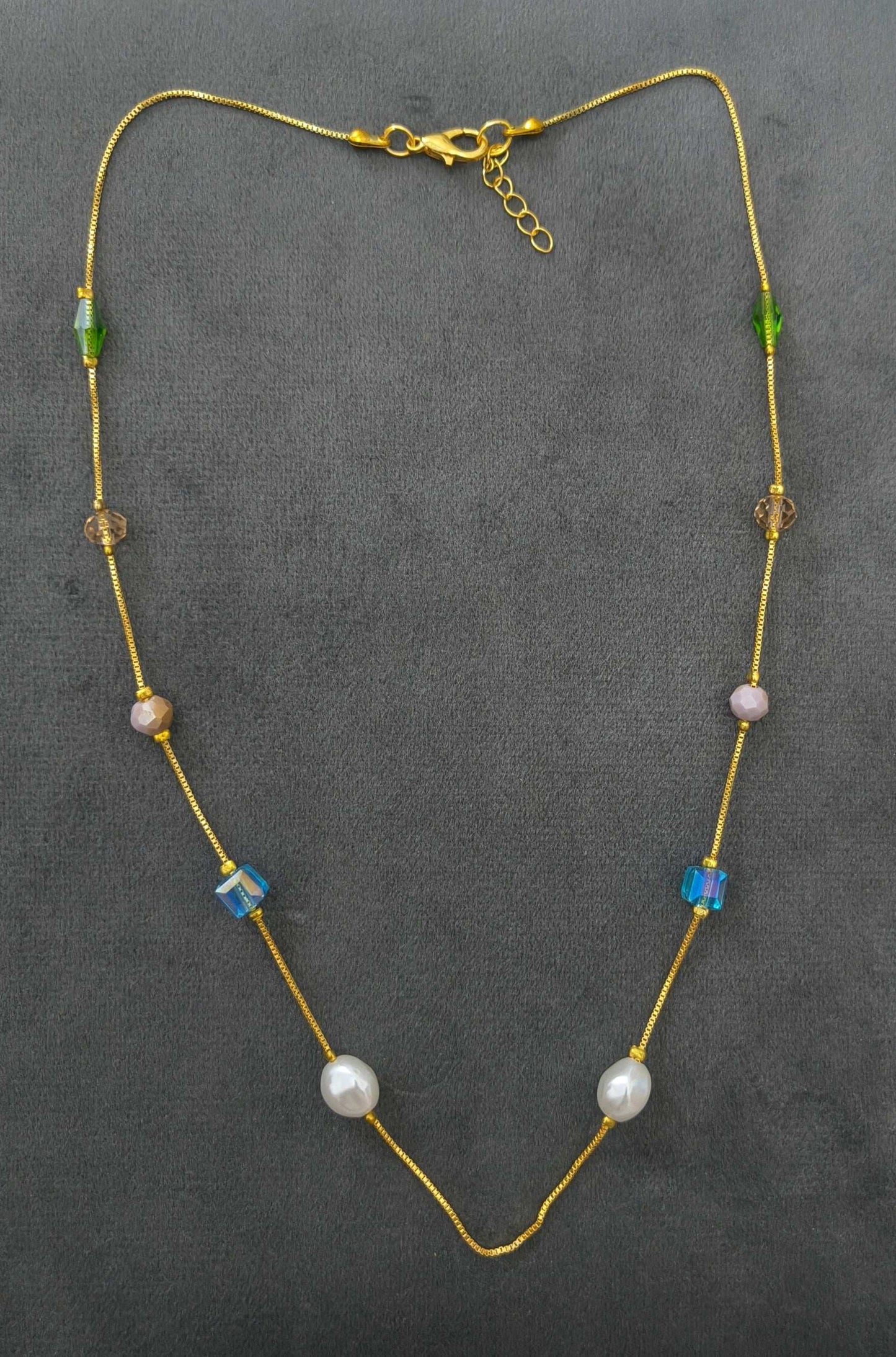 Gold Plated Classic Pearl Crystal & Beads Necklace