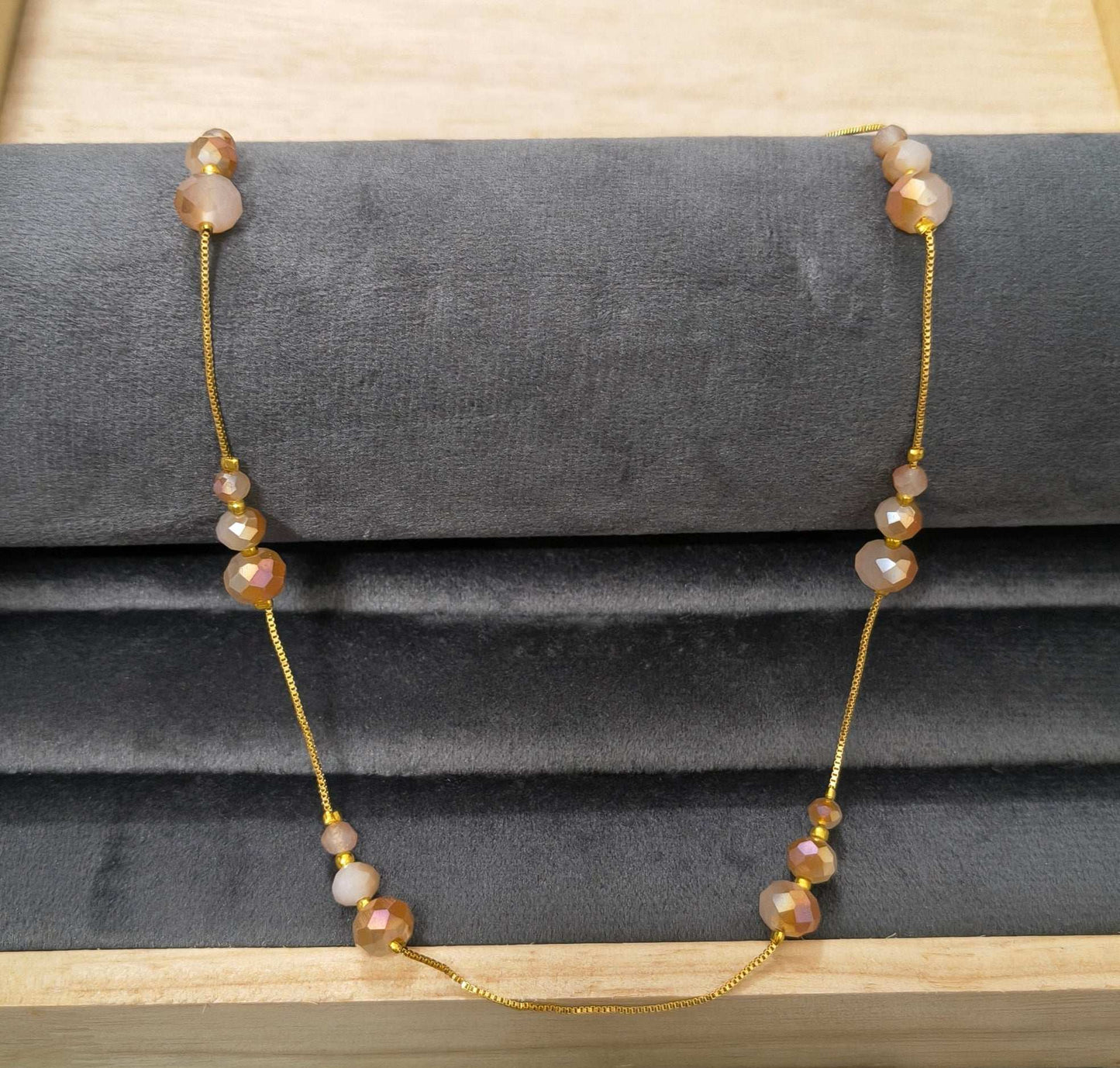 Gold Plated Dazzling Beige Color Crystal Beads Necklace
