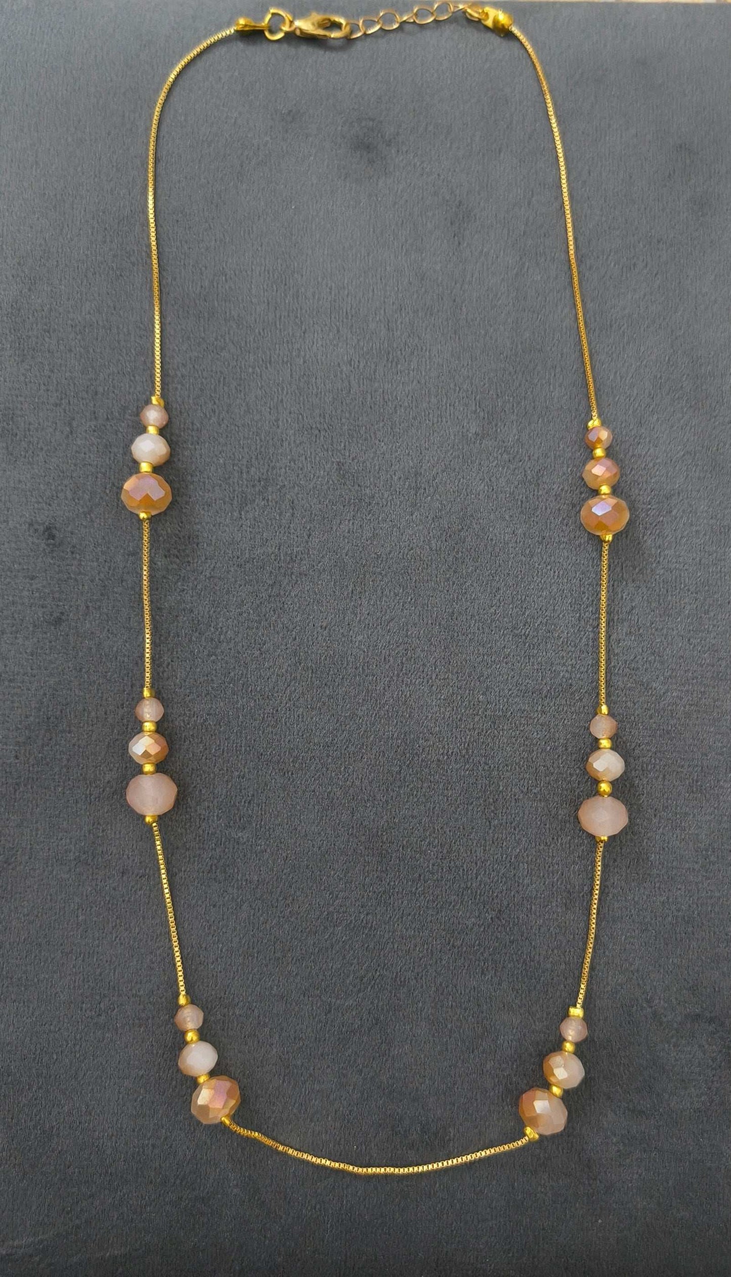 Gold Plated Dazzling Beige Color Crystal Beads Necklace