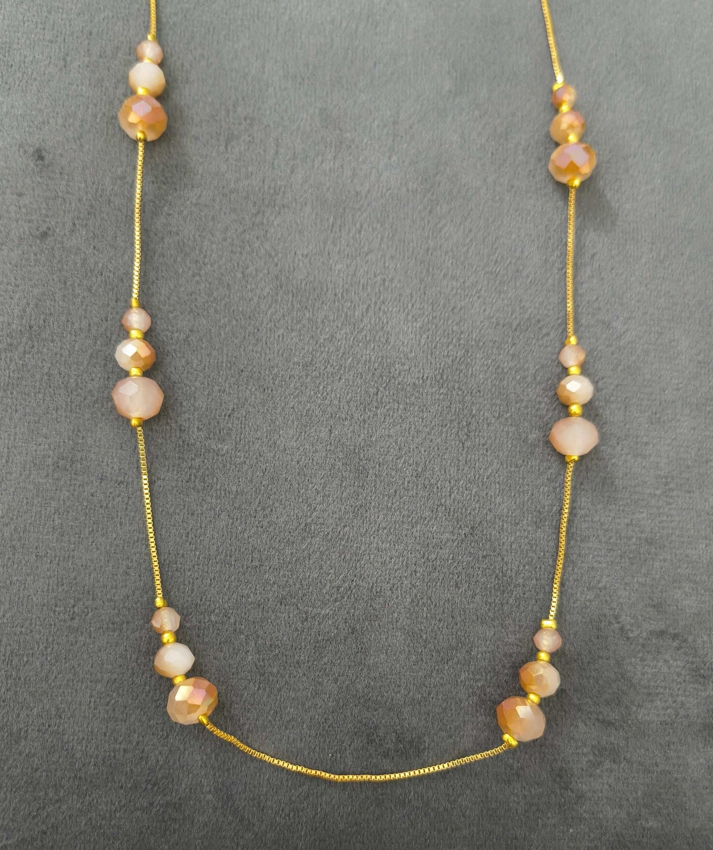 Gold Plated Dazzling Beige Color Crystal Beads Necklace