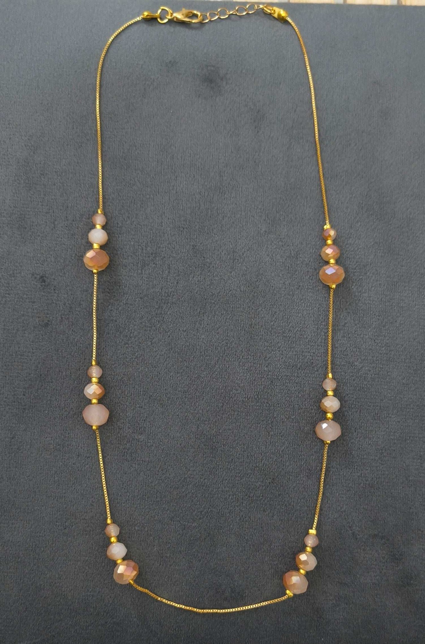 Gold Plated Dazzling Beige Color Crystal Beads Necklace