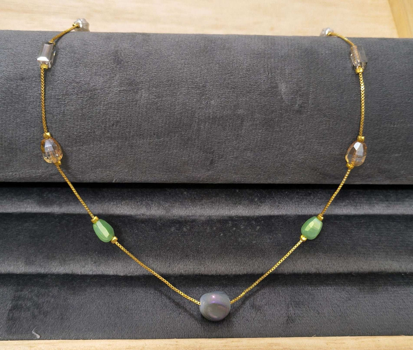 Gold Plated Fancy Multicolor Crystal Beads Necklace