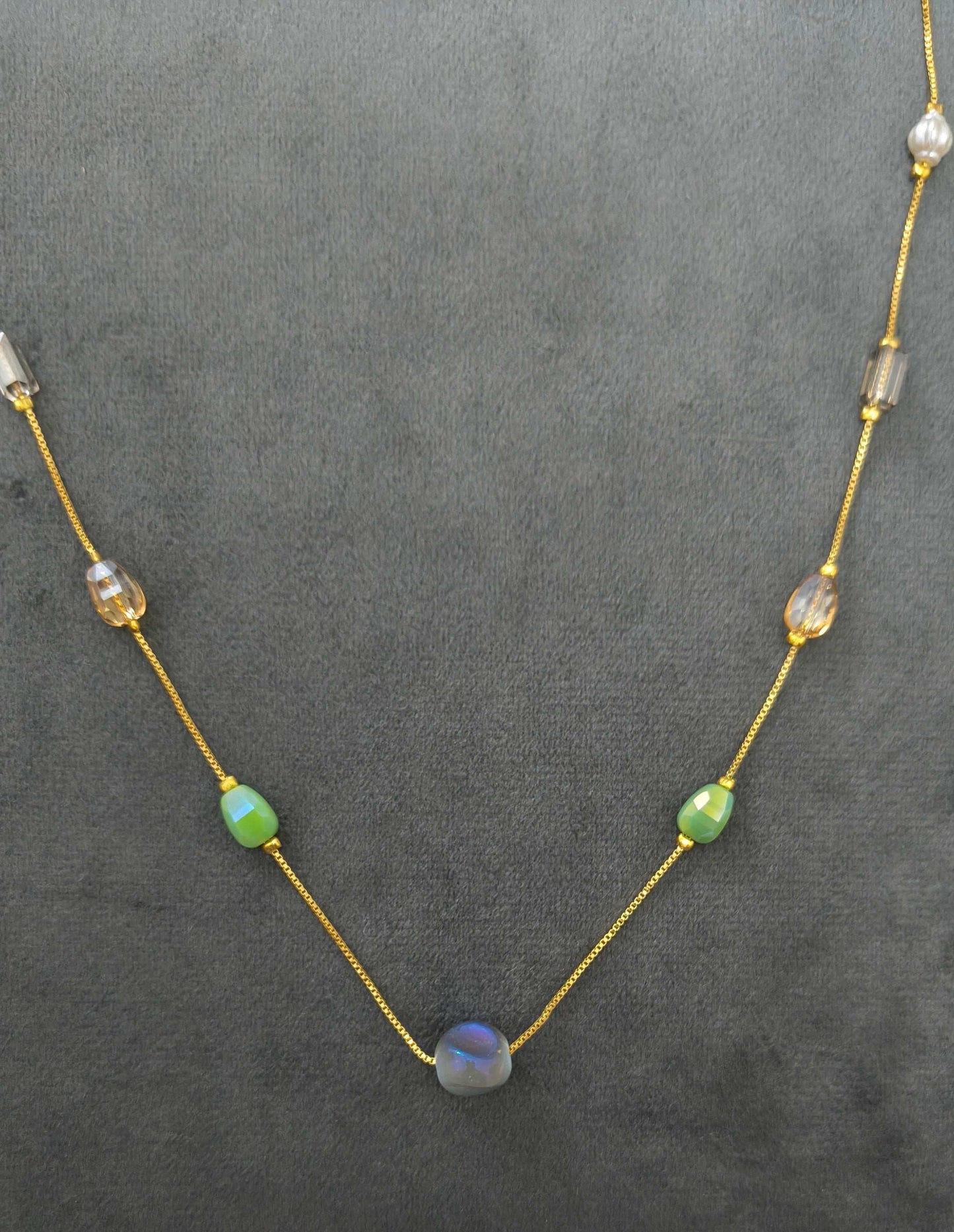 Gold Plated Fancy Multicolor Crystal Beads Necklace
