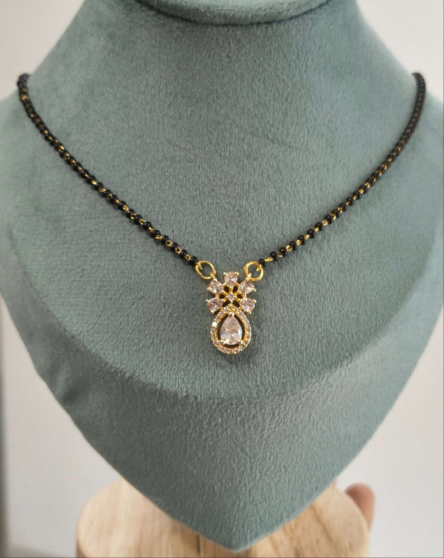 Gold Plated Flower Solitaire Pendant Mangalsutra Chain