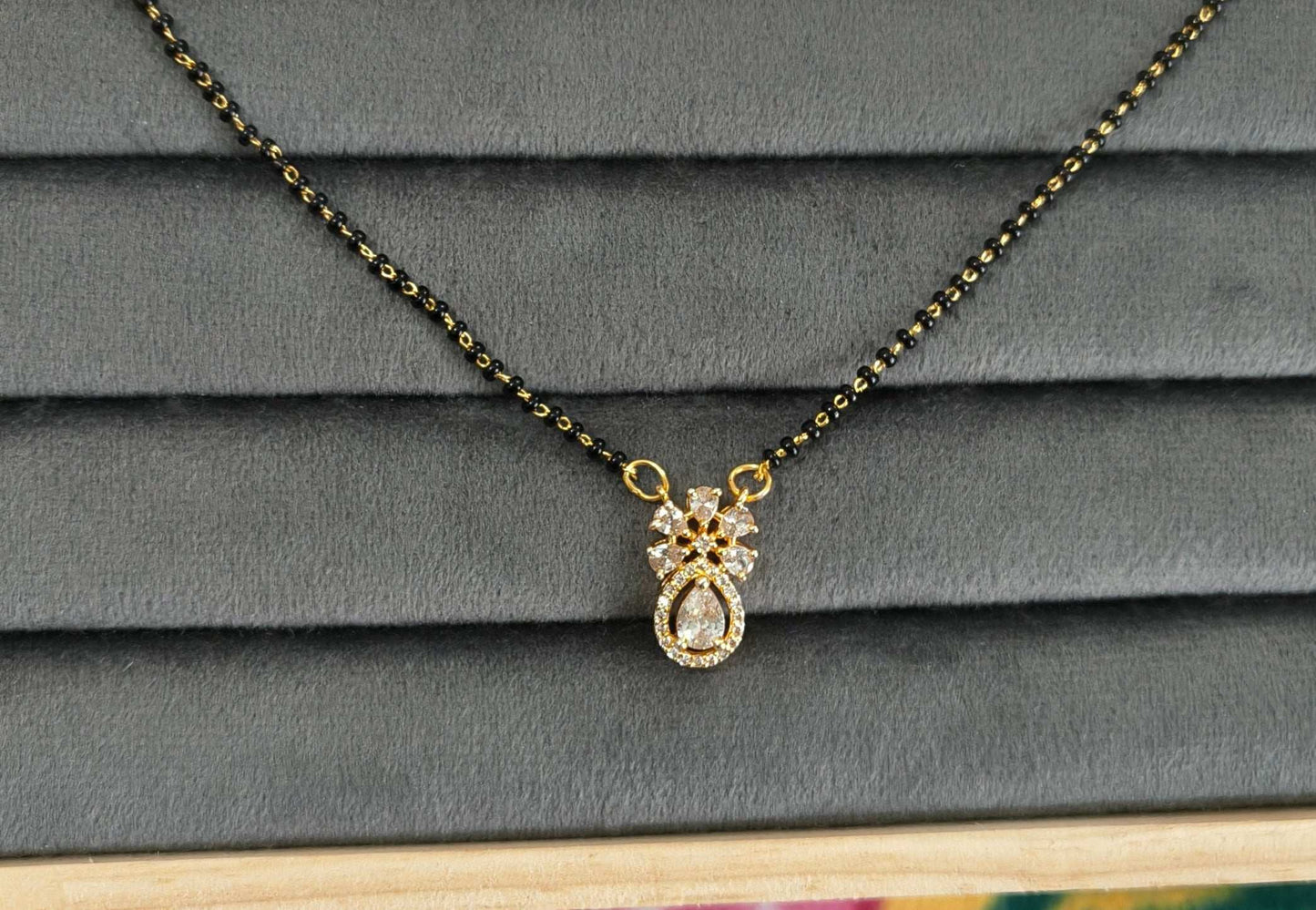 Gold Plated Flower Solitaire Pendant Mangalsutra Chain